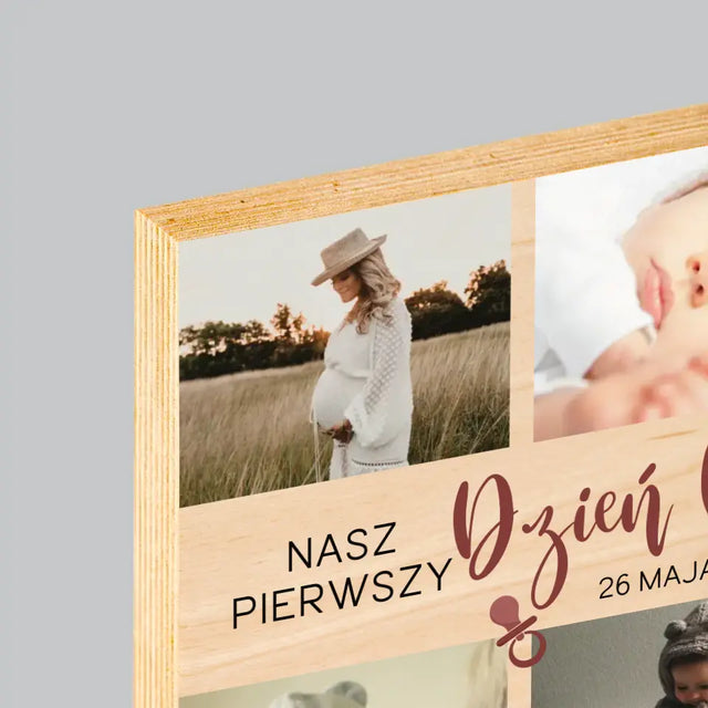 Fotokolaż: Nasz Pierwszy Dzień Mamy - Wydruk Na Drewnie