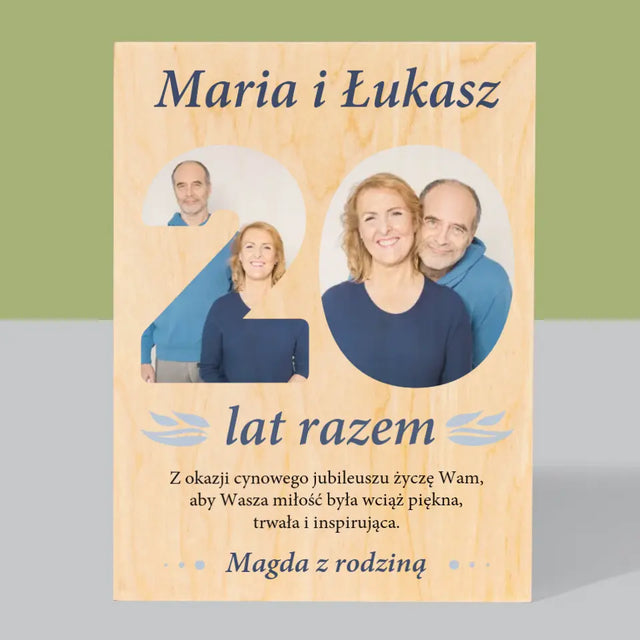 Słowo Ze Zdjęć: 20 Lat Razem - Wydruk Na Drewnie