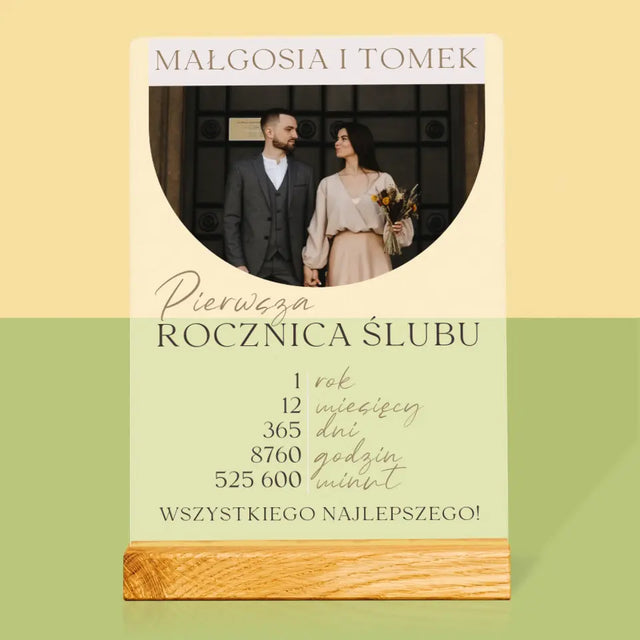 Zdjęcie I Podpis: Pierwsza Rocznica Ślubu - Wydruk Na Szkle Akrylowym