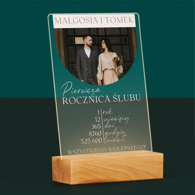 Zdjęcie I Podpis: Pierwsza Rocznica Ślubu - Wydruk Na Szkle Akrylowym