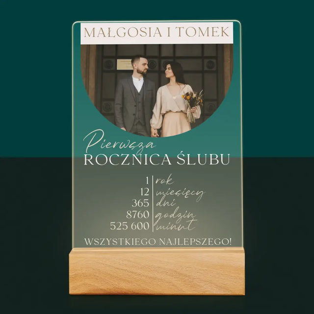 Zdjęcie I Podpis: Pierwsza Rocznica Ślubu - Wydruk Na Szkle Akrylowym