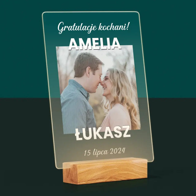 Zdjęcie i Podpis: Ślubne Gratulacje - Wydruk Na Szkle Akrylowym