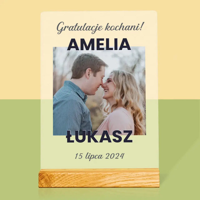 Zdjęcie i Podpis: Ślubne Gratulacje - Wydruk Na Szkle Akrylowym