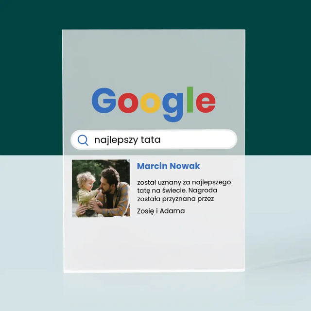 Zdjęcie i Podpis: Najlepszy Tata Wynik Google - Blok Akrylowy z Nadrukiem