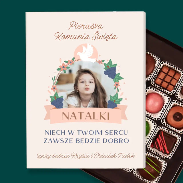 Zdjęcie i Podpis: Dobro w Sercu Komunia - Personalizowane Praliny