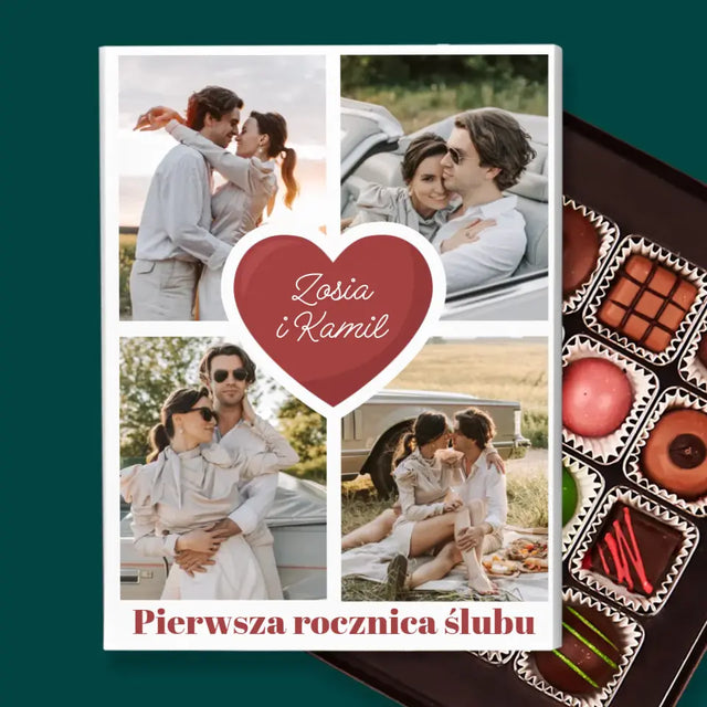 Fotokolaż: Pierwsza Rocznica Serce - Personalizowane Praliny