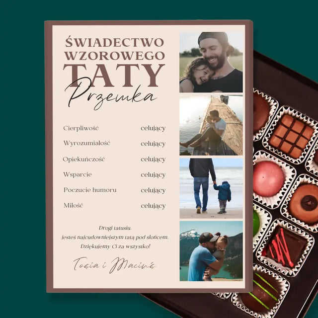 Fotokolaż: Świadectwo Wzorowego Taty - Personalizowane Praliny