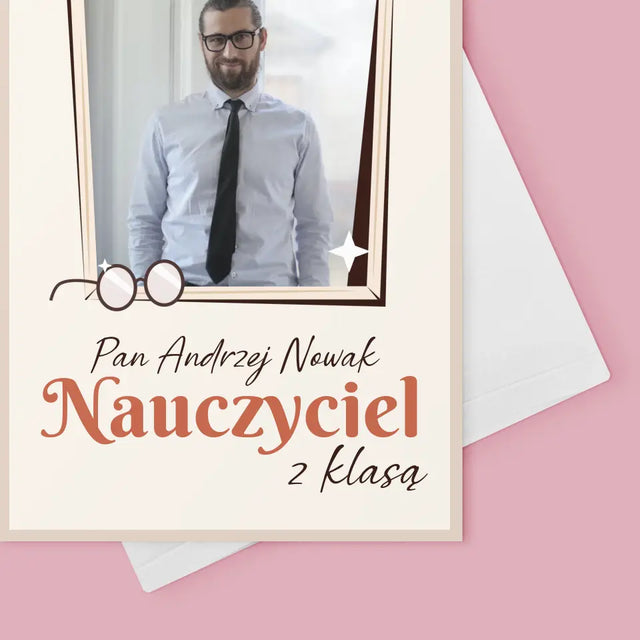 Zdjęcie i Podpis: Nauczyciel z Klasą - Kartka z Życzeniami