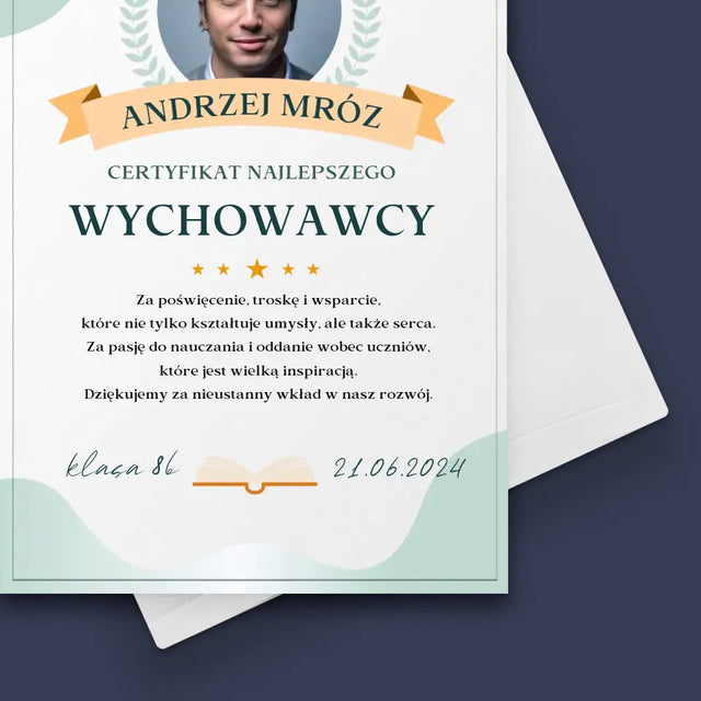 Zdjęcie i Podpis: Certyfikat Najlepszego Wychowawcy - Kartka z Życzeniami