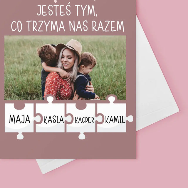 Zdjęcie i Podpis: Mamo, Jesteś Tym Co Trzyma Nas Razem - Kartka z Życzeniami