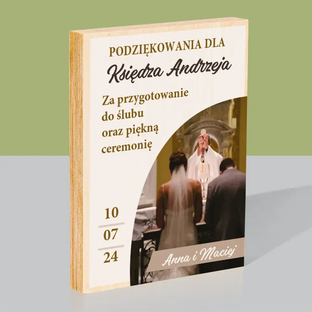 Zdjęcie i Podpis: Podziękowania Dla Księdza Ślub - Wydruk Na Drewnie