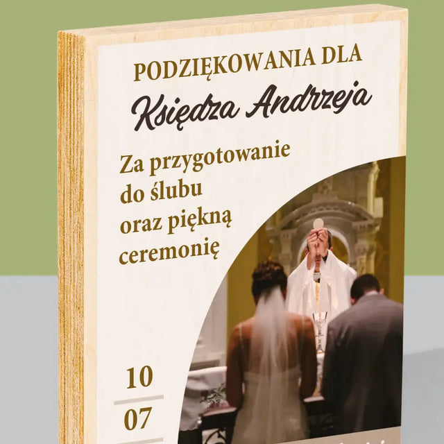 Zdjęcie i Podpis: Podziękowania Dla Księdza Ślub - Wydruk Na Drewnie