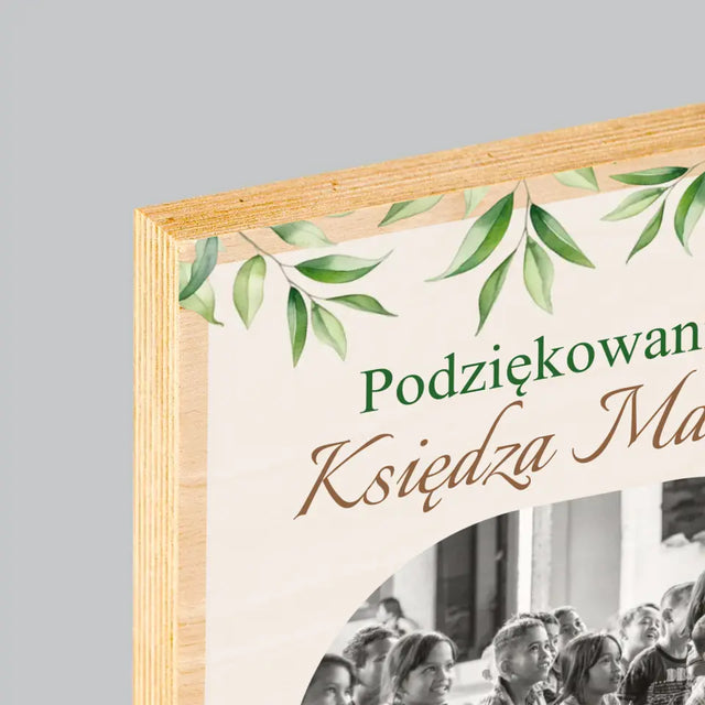 Zdjęcie i Podpis: Podziękowania Dla Księdza Komunia - Wydruk Na Drewnie