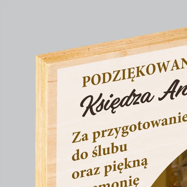 Zdjęcie i Podpis: Podziękowania Dla Księdza Ślub - Wydruk Na Drewnie