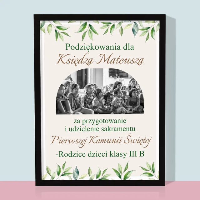 Zdjęcie i Podpis: Podziękowania Dla Księdza Komunia - Wydruk Obramowany