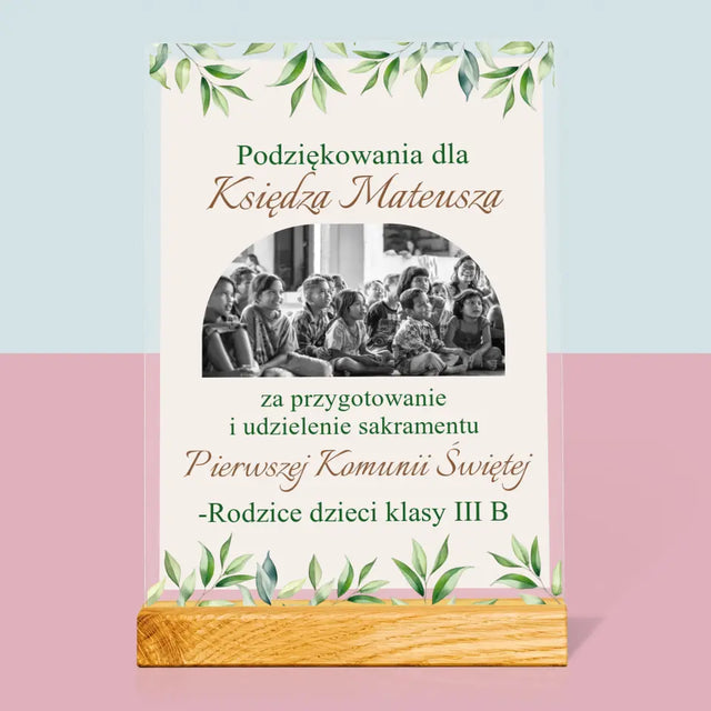 Zdjęcie i Podpis: Podziękowania Dla Księdza Komunia - Wydruk Na Szkle Akrylowym