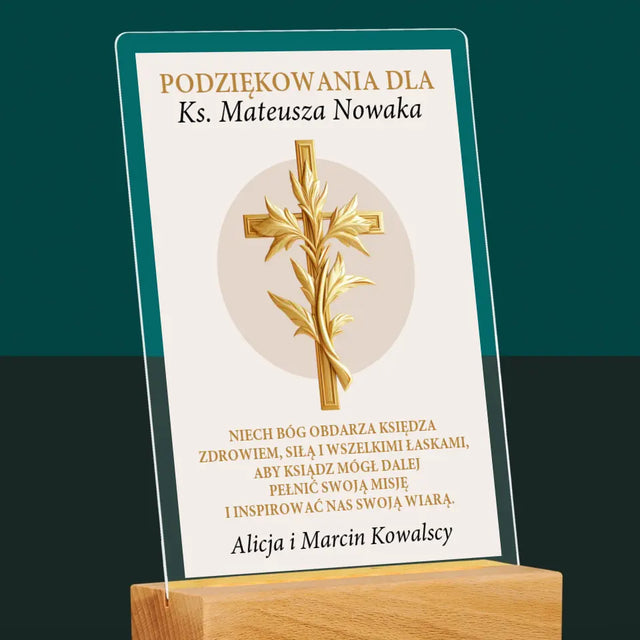 Imię i Podpis: Podziękowania Dla Księdza - Wydruk Na Szkle Akrylowym