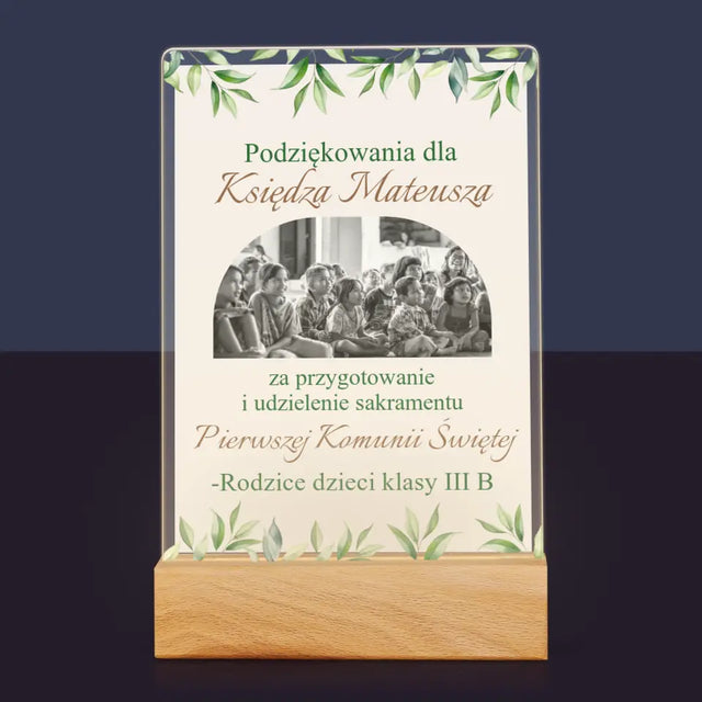 Zdjęcie i Podpis: Podziękowania Dla Księdza Komunia - Wydruk Na Szkle Akrylowym