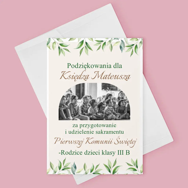 Zdjęcie i Podpis: Podziękowania Dla Księdza Komunia - Kartka z Życzeniami