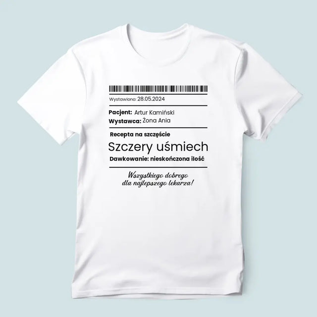 Imię I Podpis: Recepta Na Szczęście - Koszulka Męska z Nadrukiem