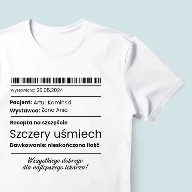 Imię I Podpis: Recepta Na Szczęście - Koszulka Męska z Nadrukiem