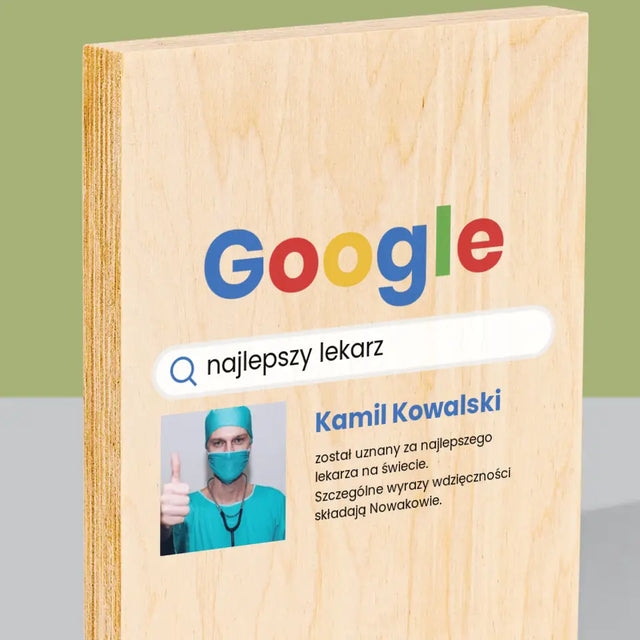 Zdjęcie I Podpis: Najlepszy Lekarz Wynik Google - Wydruk Na Drewnie