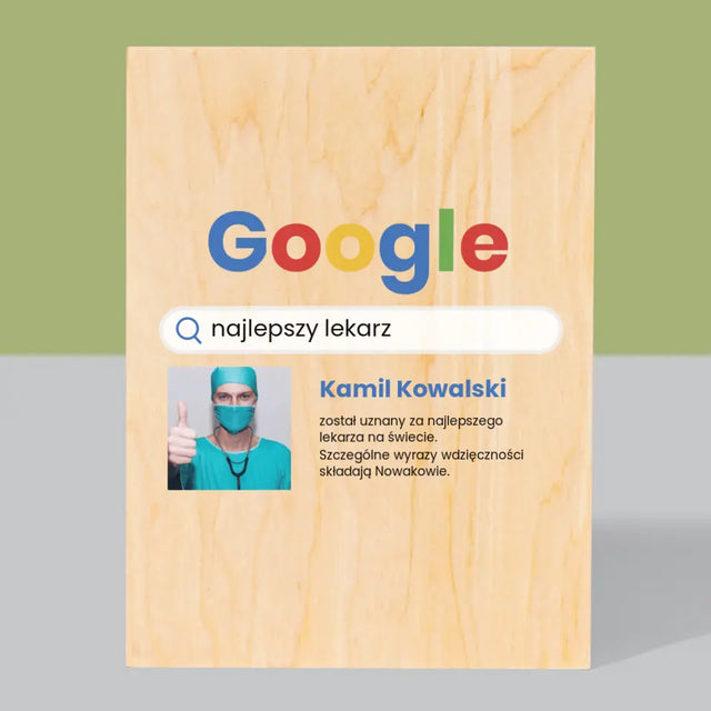 Zdjęcie I Podpis: Najlepszy Lekarz Wynik Google - Wydruk Na Drewnie