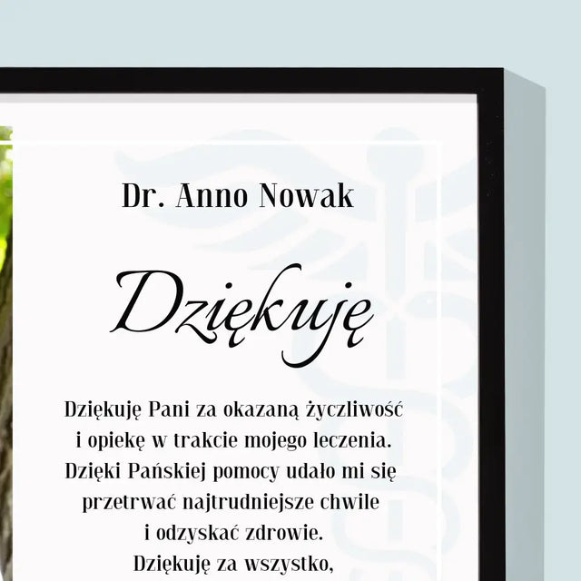 Zdjęcie i Podpis: Doktorze Dziękuję - Wydruk Obramowany 30x40