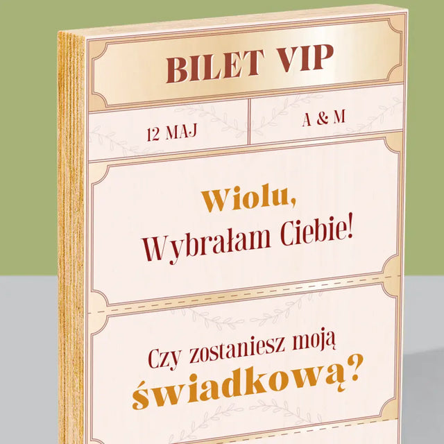 Imię i Podpis: Bilety Vip Świadkowa - Wydruk Na Drewnie