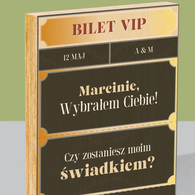 Imię i Podpis: Bilety Vip Świadek - Wydruk Na Drewnie