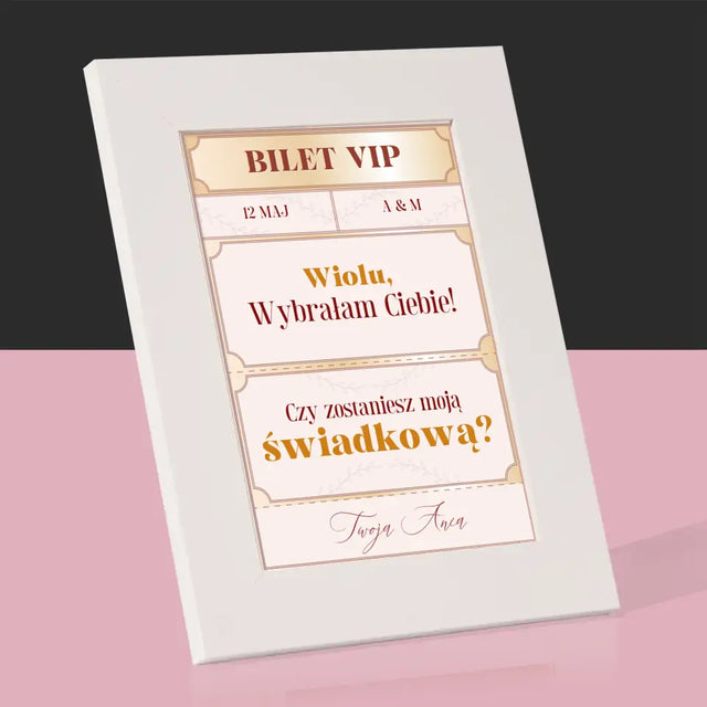 Imię i Podpis: Bilety Vip Świadkowa - Ramka Na Zdjęcie