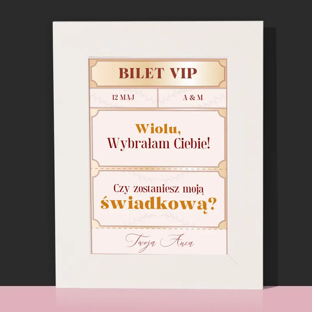 Imię i Podpis: Bilety Vip Świadkowa - Ramka Na Zdjęcie