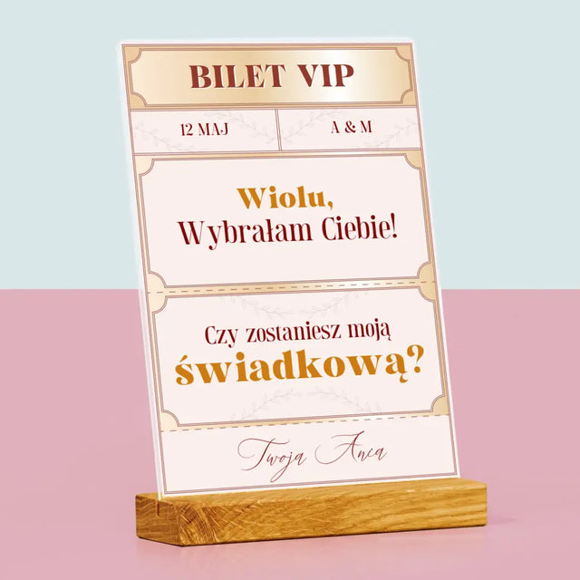 Imię i Podpis: Bilety Vip Świadkowa - Wydruk Na Szkle Akrylowym