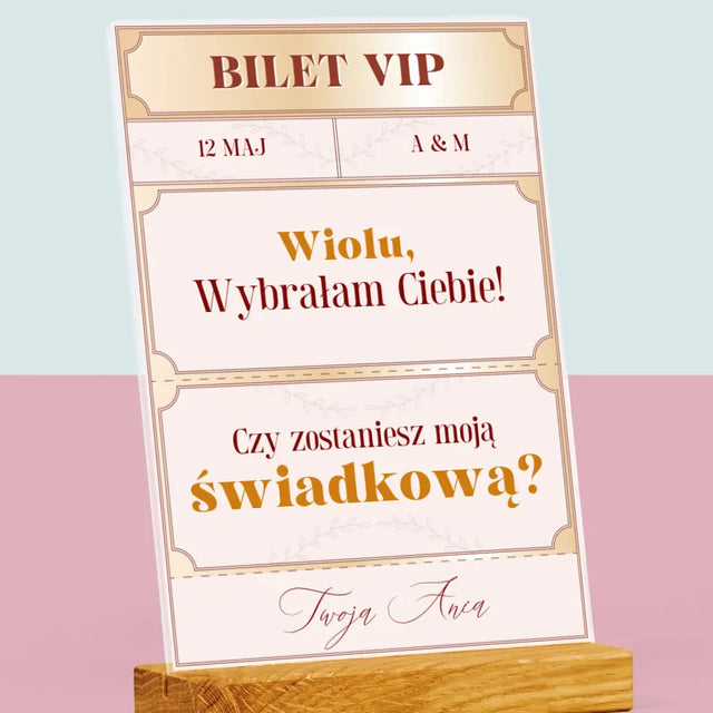 Imię i Podpis: Bilety Vip Świadkowa - Wydruk Na Szkle Akrylowym