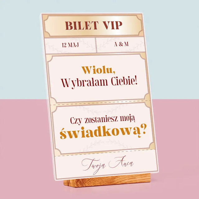 Imię i Podpis: Bilety Vip Świadkowa - Wydruk Na Szkle Akrylowym