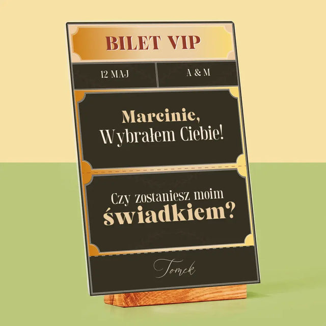 Imię i Podpis: Bilety Vip Świadek - Wydruk Na Szkle Akrylowym