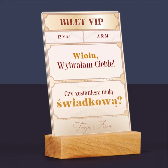 Imię i Podpis: Bilety Vip Świadkowa - Wydruk Na Szkle Akrylowym