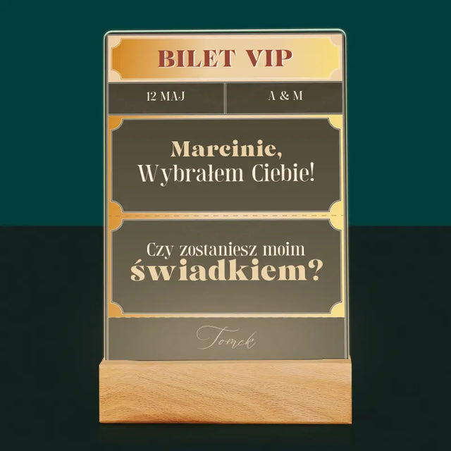 Imię i Podpis: Bilety Vip Świadek - Wydruk Na Szkle Akrylowym