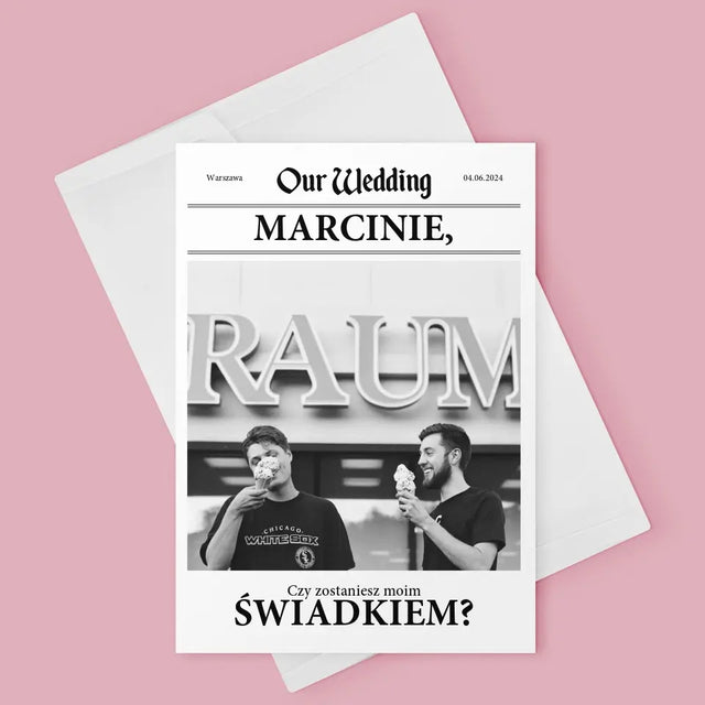 Zdjęcie i Podpis: Our Wedding Świadek - Kartka z Życzeniami