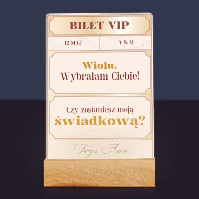 Imię i Podpis: Bilety Vip Świadkowa - Wydruk Na Szkle Akrylowym