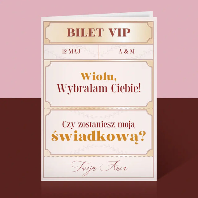 Imię i Podpis: Bilety Vip Świadkowa - Kartka z Życzeniami