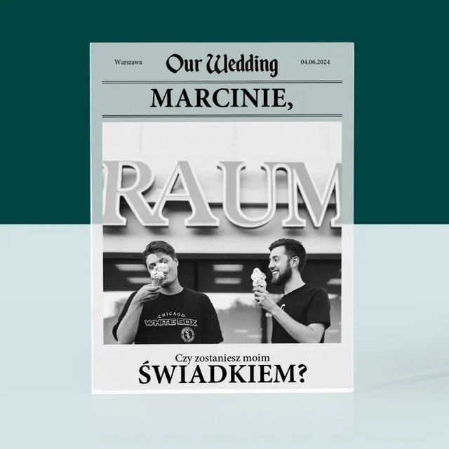 Zdjęcie i Podpis: Our Wedding Świadek - Blok Akrylowy z Nadrukiem