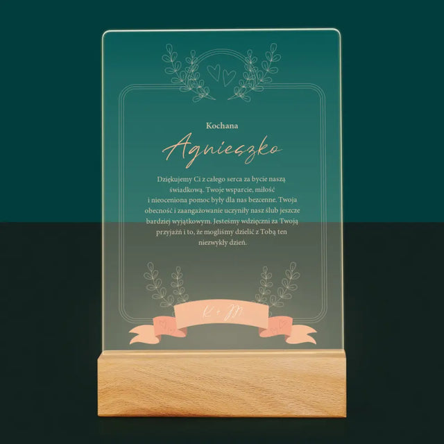 Imię i Podpis: Podziękowania Dla Świadkowej - Wydruk Na Szkle Akrylowym