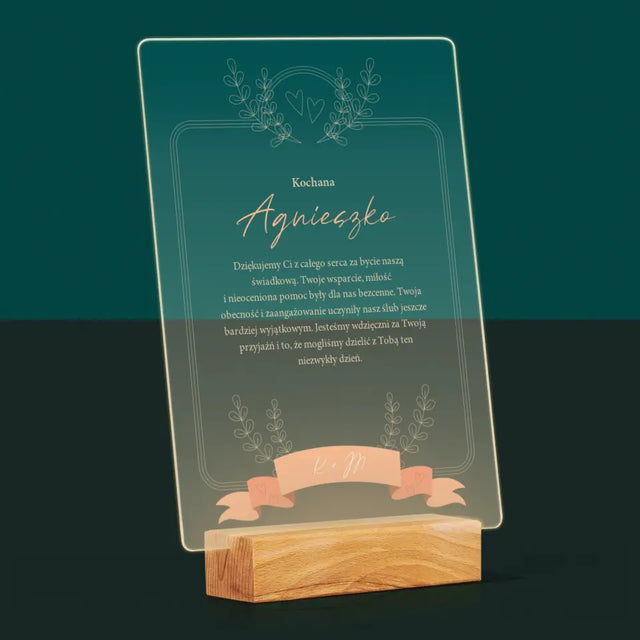 Imię i Podpis: Podziękowania Dla Świadkowej - Wydruk Na Szkle Akrylowym