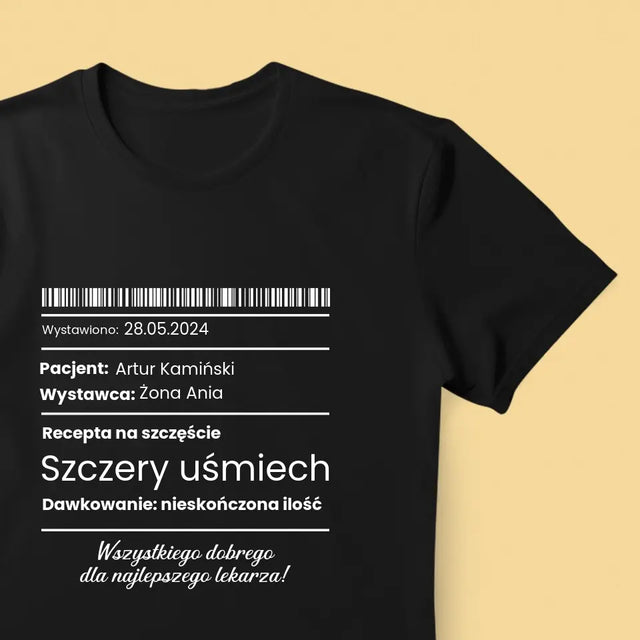 Imię I Podpis: Recepta Na Szczęście - Koszulka Męska z Nadrukiem