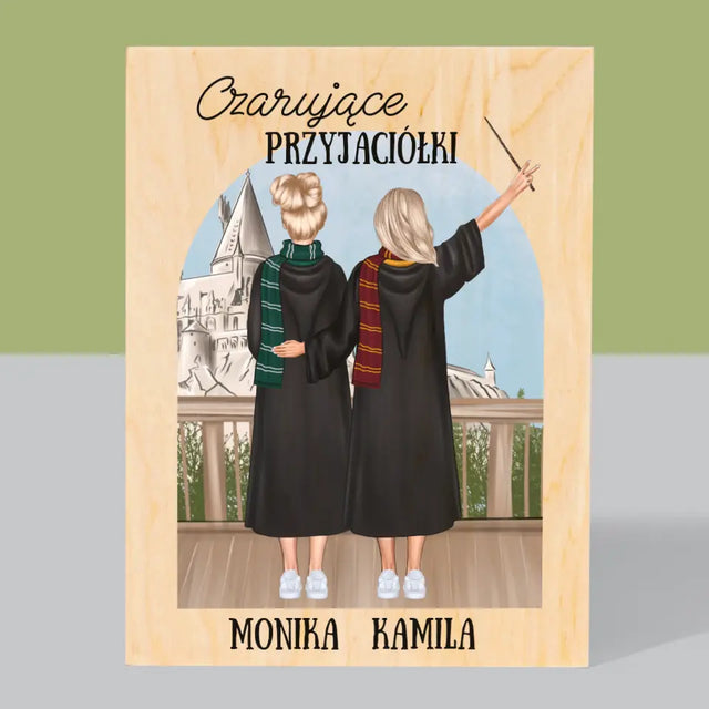 Kreator Postaci: Czarujące Przyjaciółki - Wydruk Na Drewnie