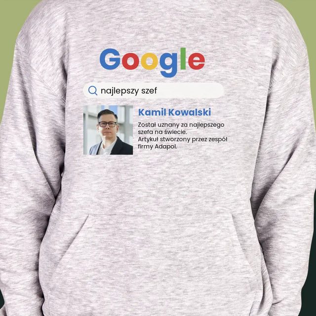 Zdjęcie i Podpis: Najlepszy Szef Wynik Google - Bluza Męska z Kapturem