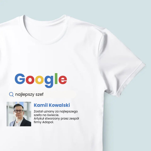 Zdjęcie i Podpis: Najlepszy Szef Wynik Google - Koszulka Męska z Nadrukiem