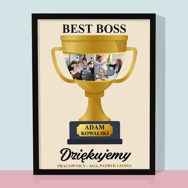 Fotokolaż: Best Boss Puchar - Wydruk Obramowany