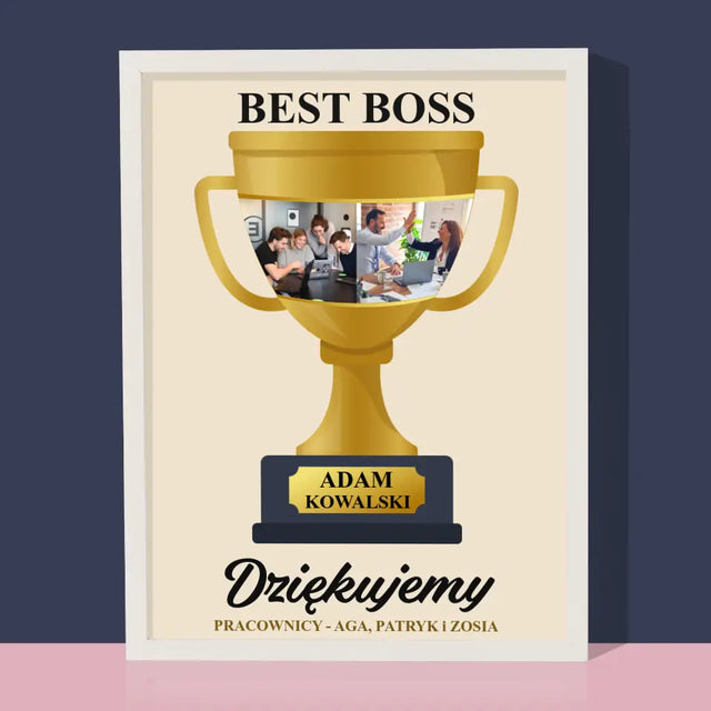 Fotokolaż: Best Boss Puchar - Wydruk Obramowany